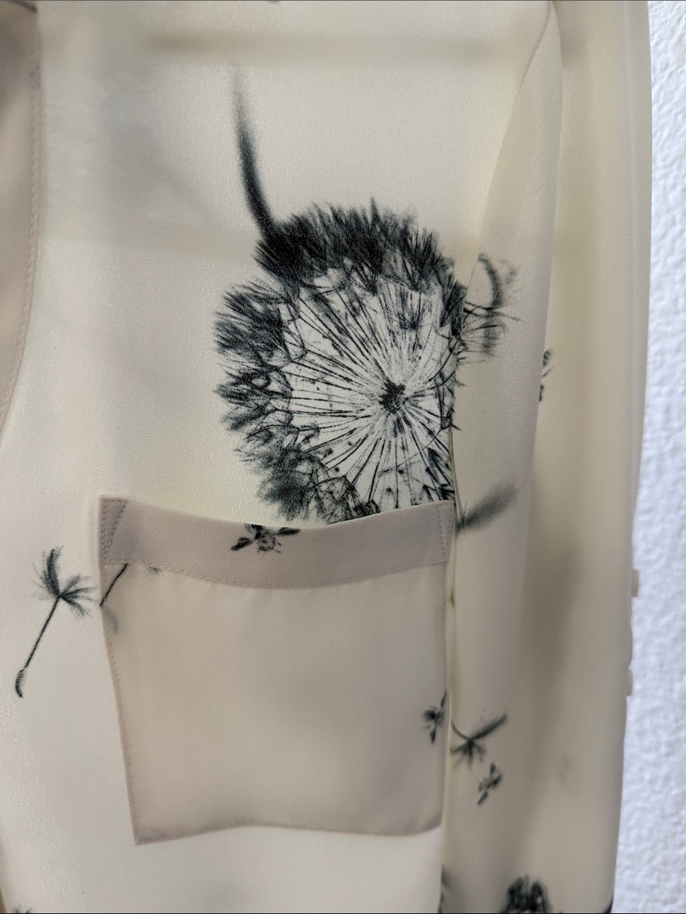 Express Cream Button-Down Portofino Blouse with Black Dandelion Print - Picture 3 of 7